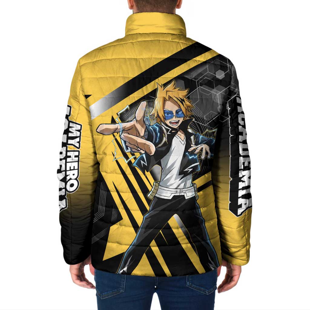 Denki Kaminari Padded Jacket Bold Anime Action Illustration with Electric Lightning Effects