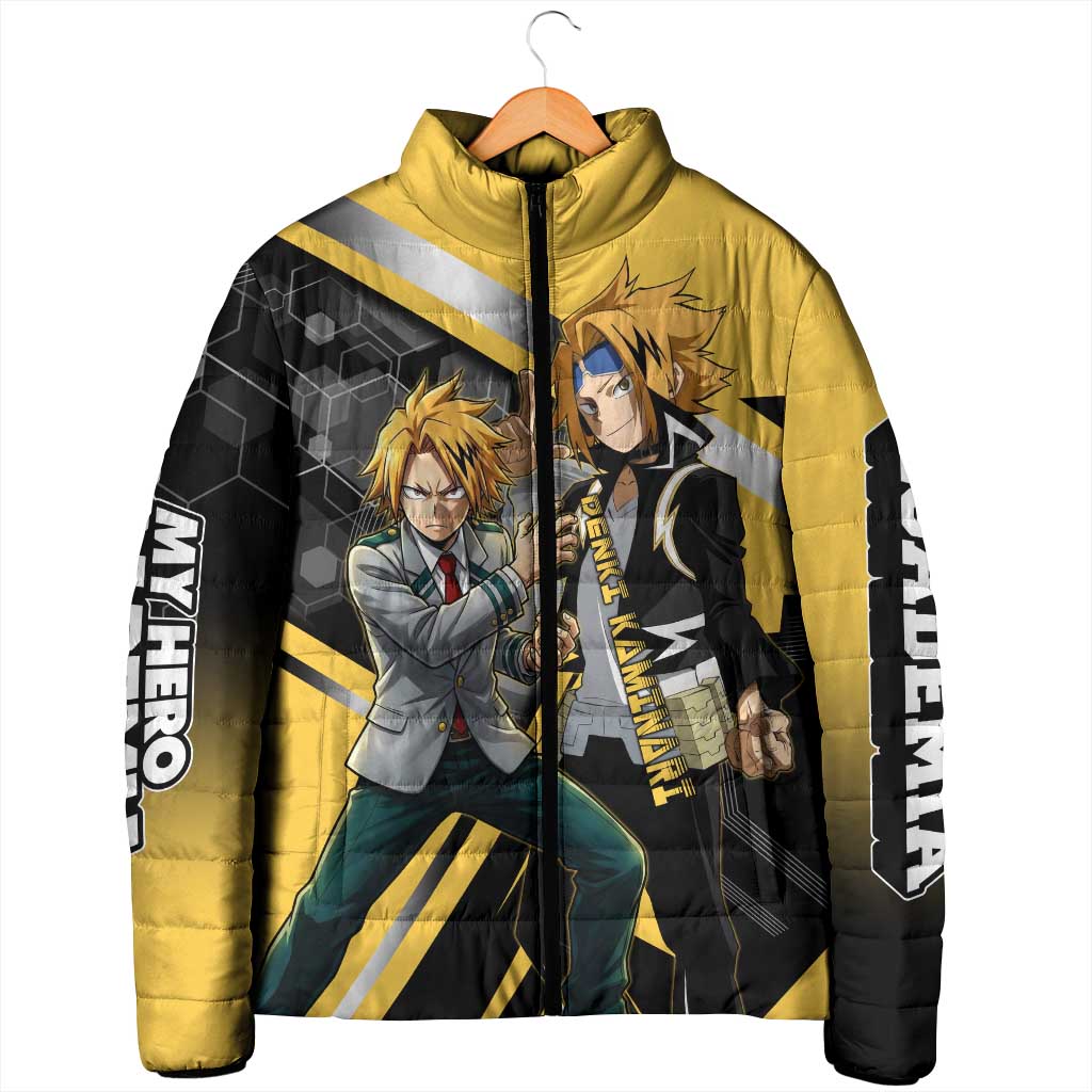Denki Kaminari Padded Jacket Bold Anime Action Illustration with Electric Lightning Effects