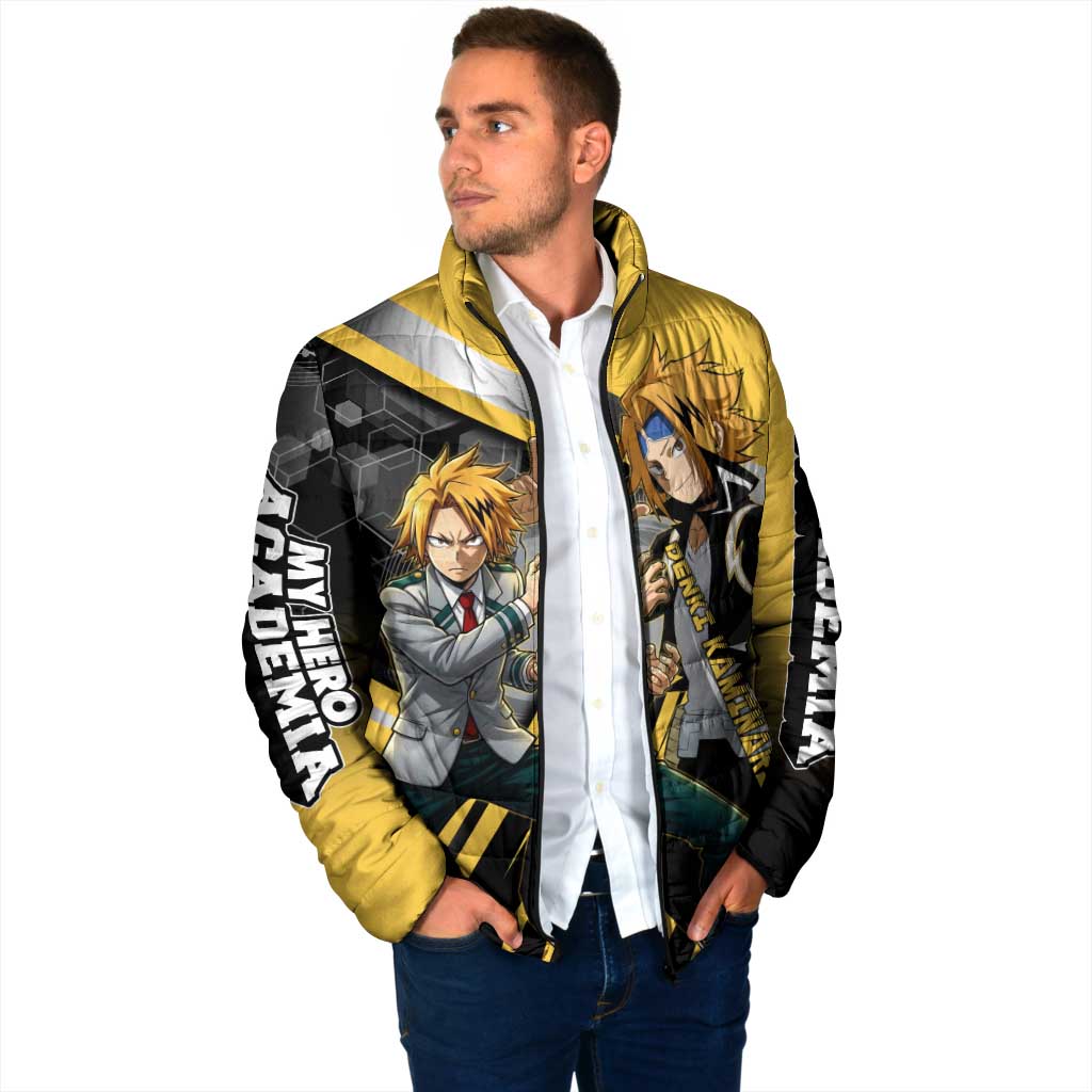 Denki Kaminari Padded Jacket Bold Anime Action Illustration with Electric Lightning Effects