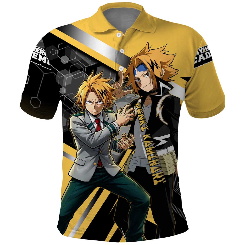 Denki Kaminari Polo Shirt Bold Anime Action Illustration with Electric Lightning Effects
