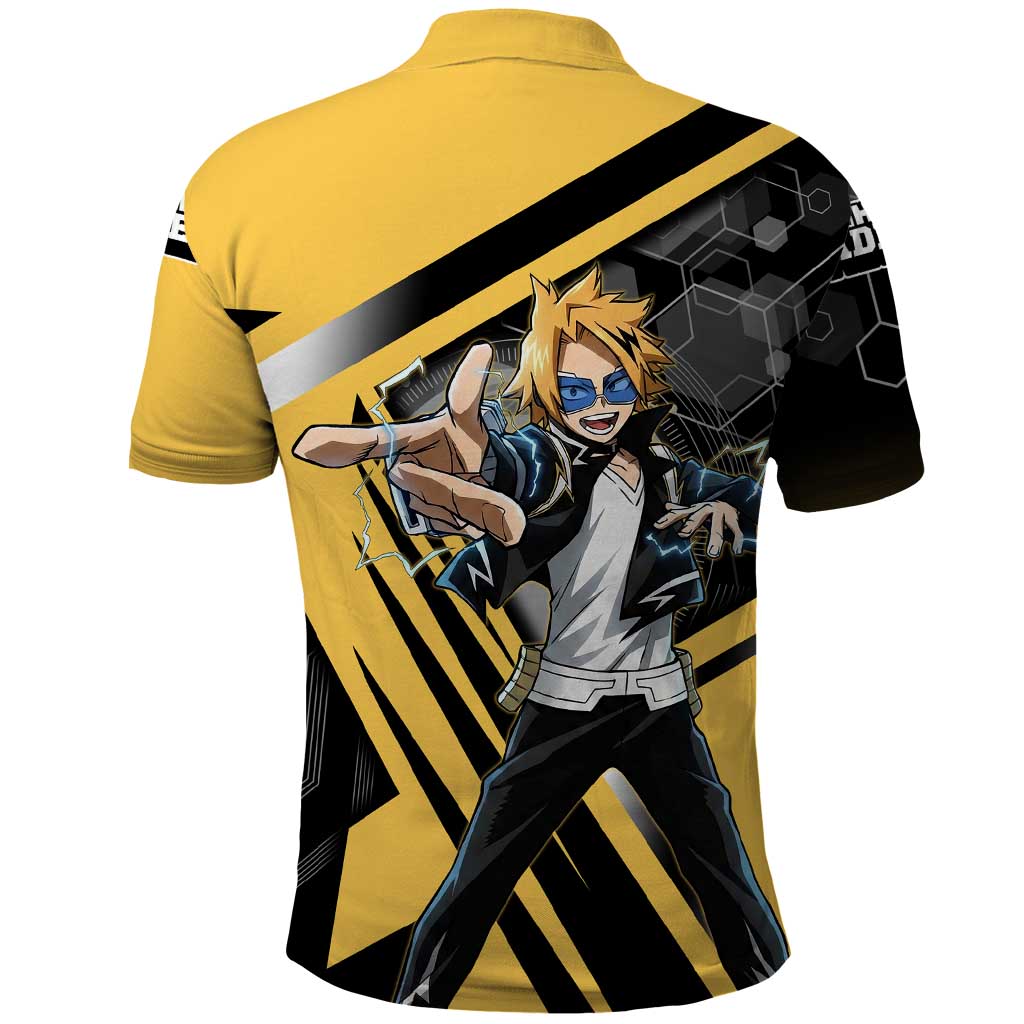 Denki Kaminari Polo Shirt Bold Anime Action Illustration with Electric Lightning Effects