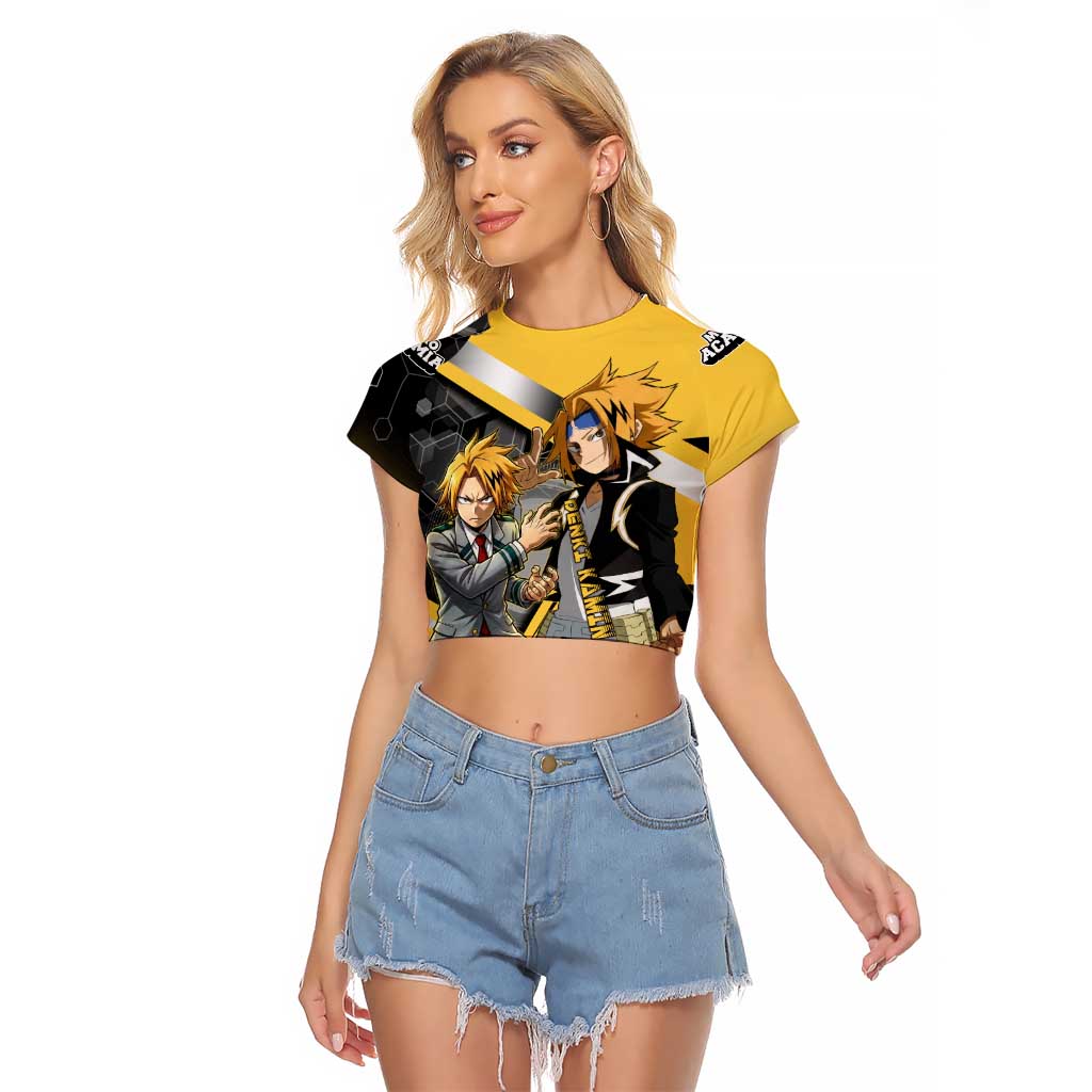 Denki Kaminari Raglan Cropped T Shirt Bold Anime Action Illustration with Electric Lightning Effects