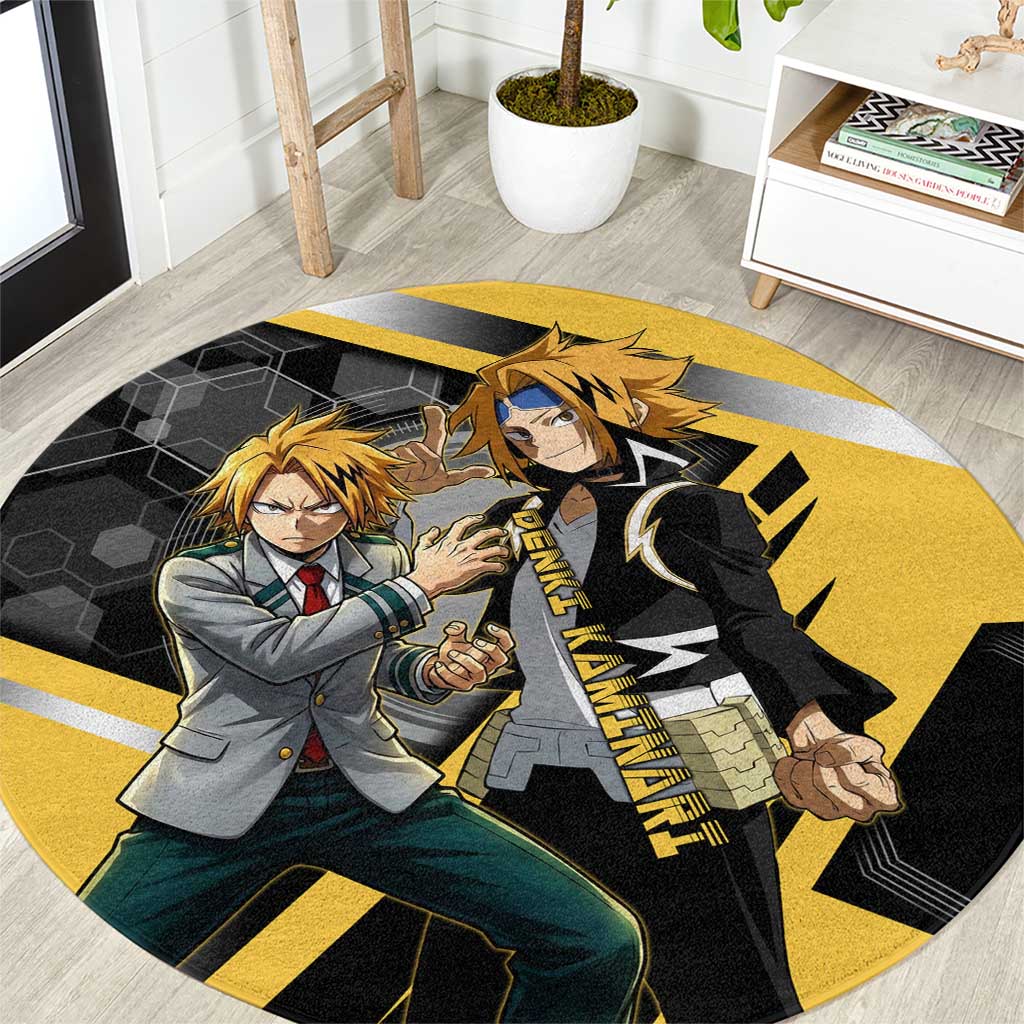 Denki Kaminari Round Carpet Bold Anime Action Illustration with Electric Lightning Effects