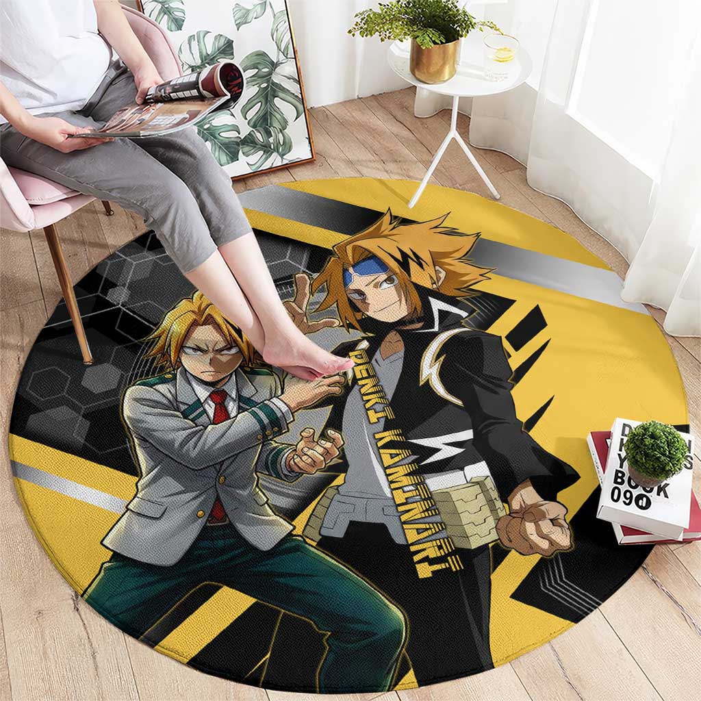 Denki Kaminari Round Carpet Bold Anime Action Illustration with Electric Lightning Effects