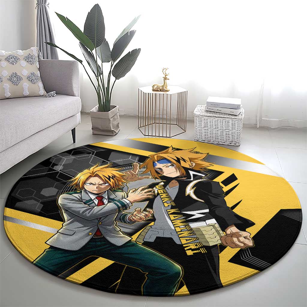 Denki Kaminari Round Carpet Bold Anime Action Illustration with Electric Lightning Effects