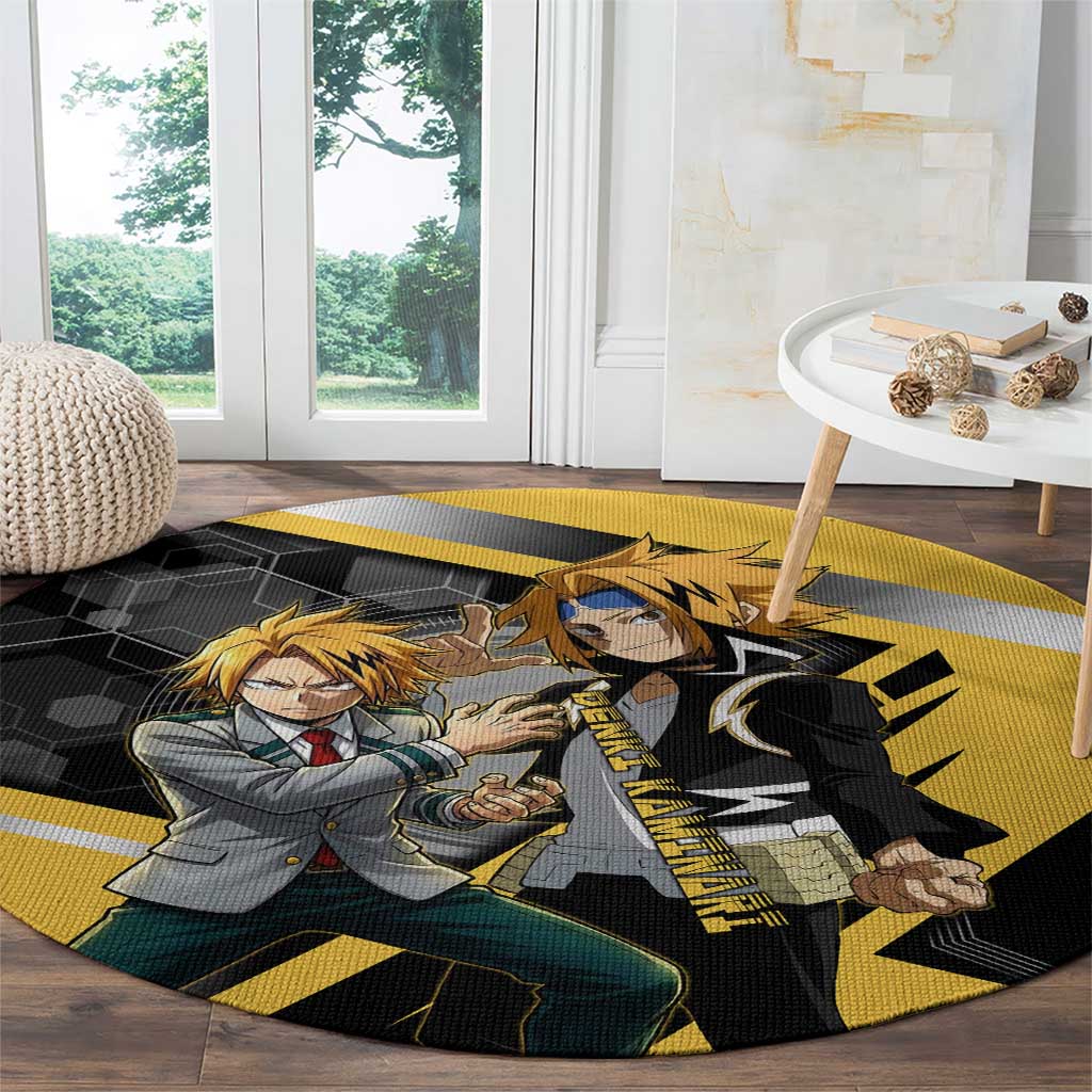 Denki Kaminari Round Carpet Bold Anime Action Illustration with Electric Lightning Effects
