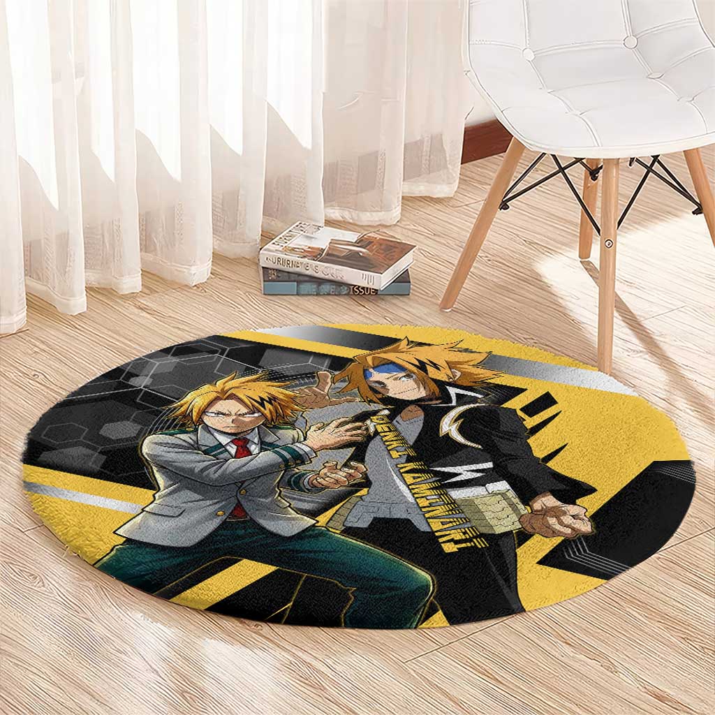 Denki Kaminari Round Carpet Bold Anime Action Illustration with Electric Lightning Effects