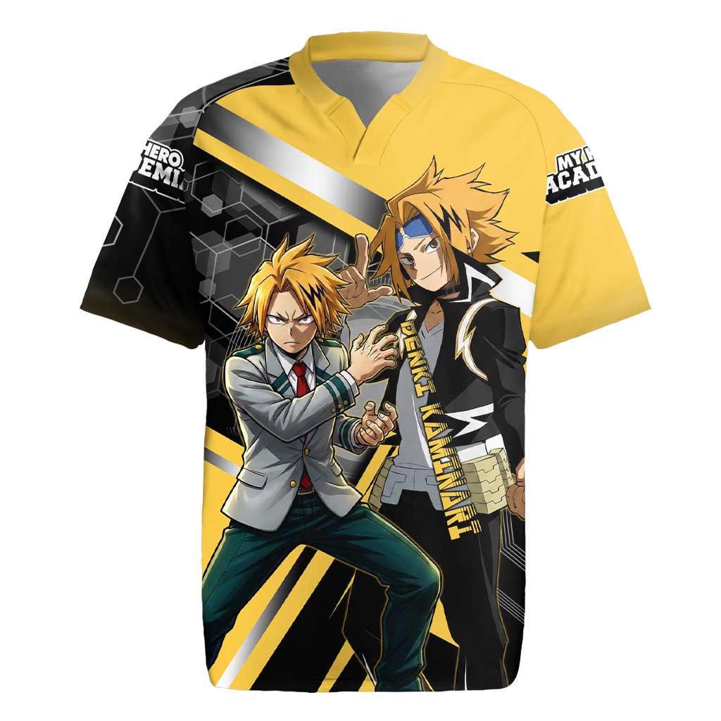 Denki Kaminari Rugby Jersey Bold Anime Action Illustration with Electric Lightning Effects