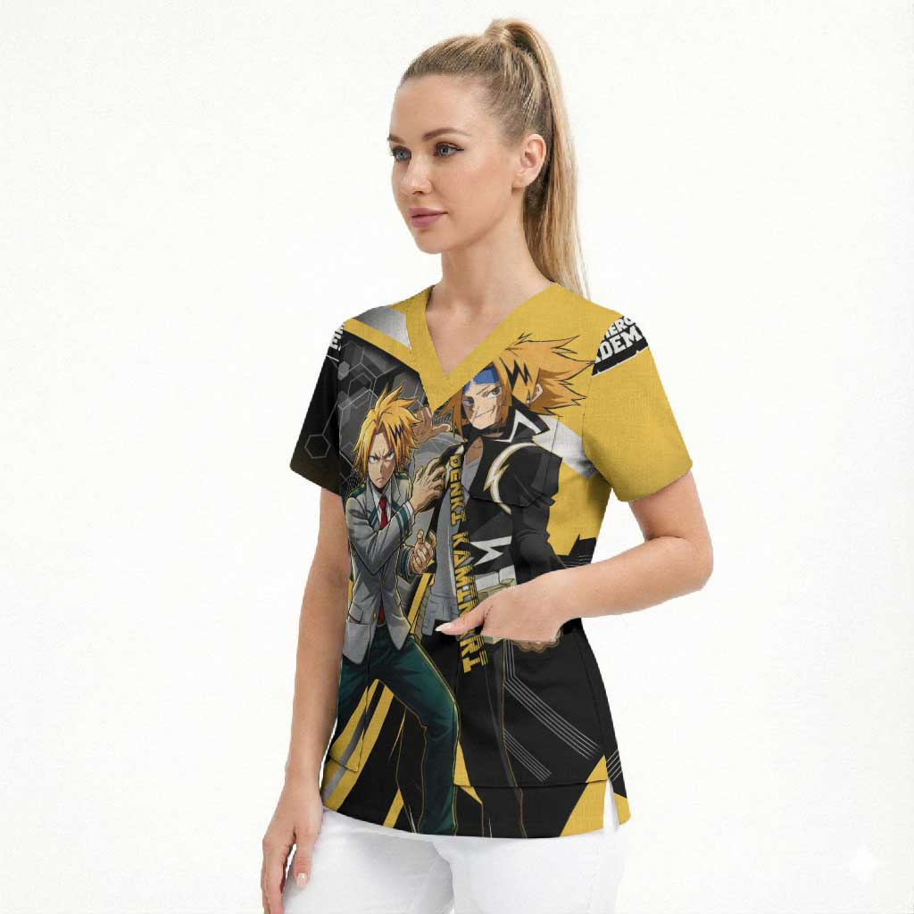 Denki Kaminari Scrub Top Bold Anime Action Illustration with Electric Lightning Effects