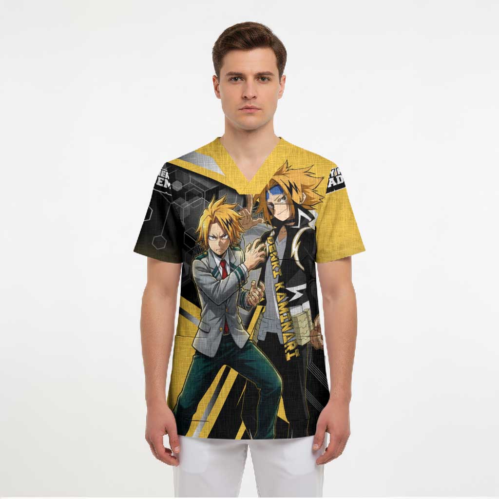 Denki Kaminari Scrub Top Bold Anime Action Illustration with Electric Lightning Effects