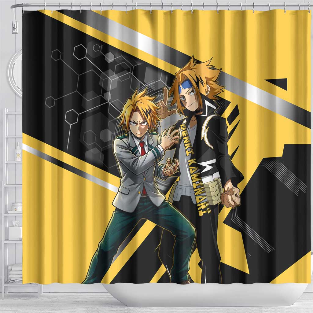 Denki Kaminari Shower Curtain Bold Anime Action Illustration with Electric Lightning Effects