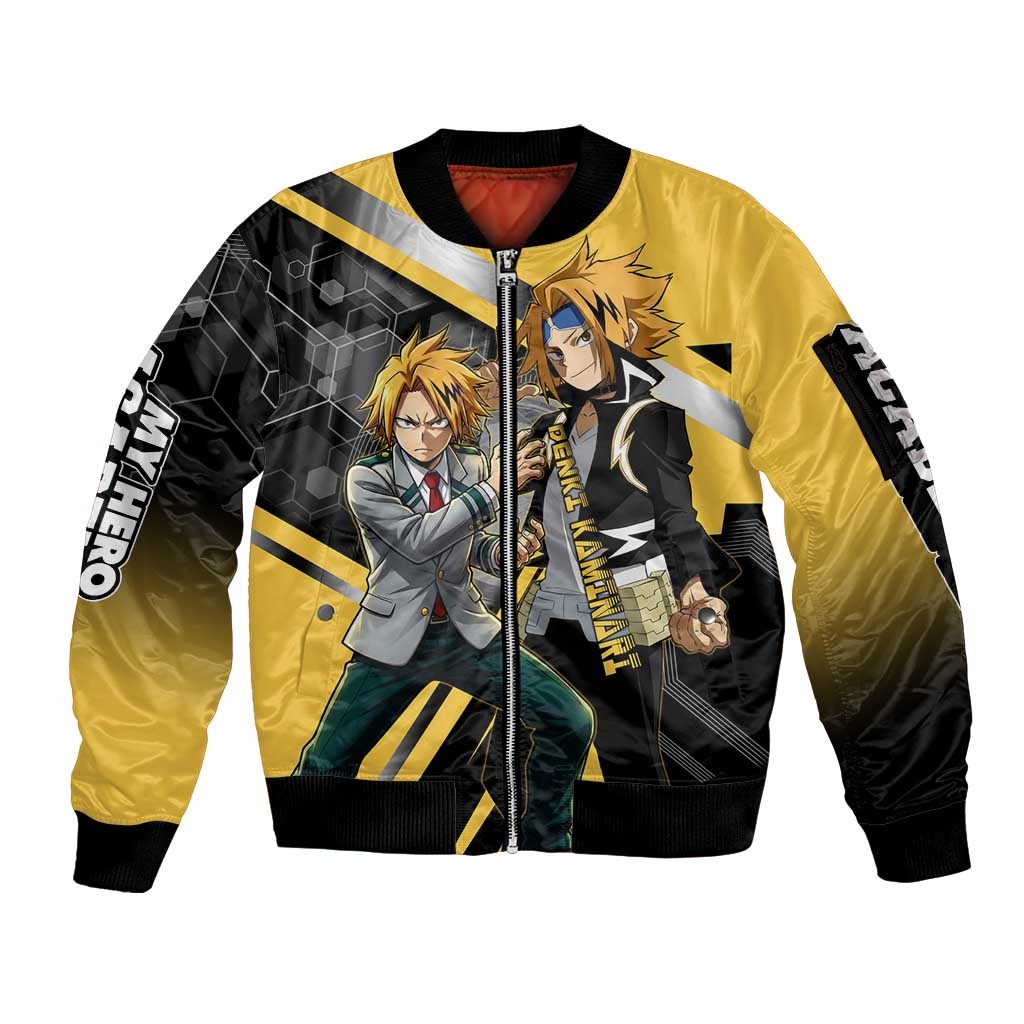 Denki Kaminari Sleeve Zip Bomber Jacket Bold Anime Action Illustration with Electric Lightning Effects