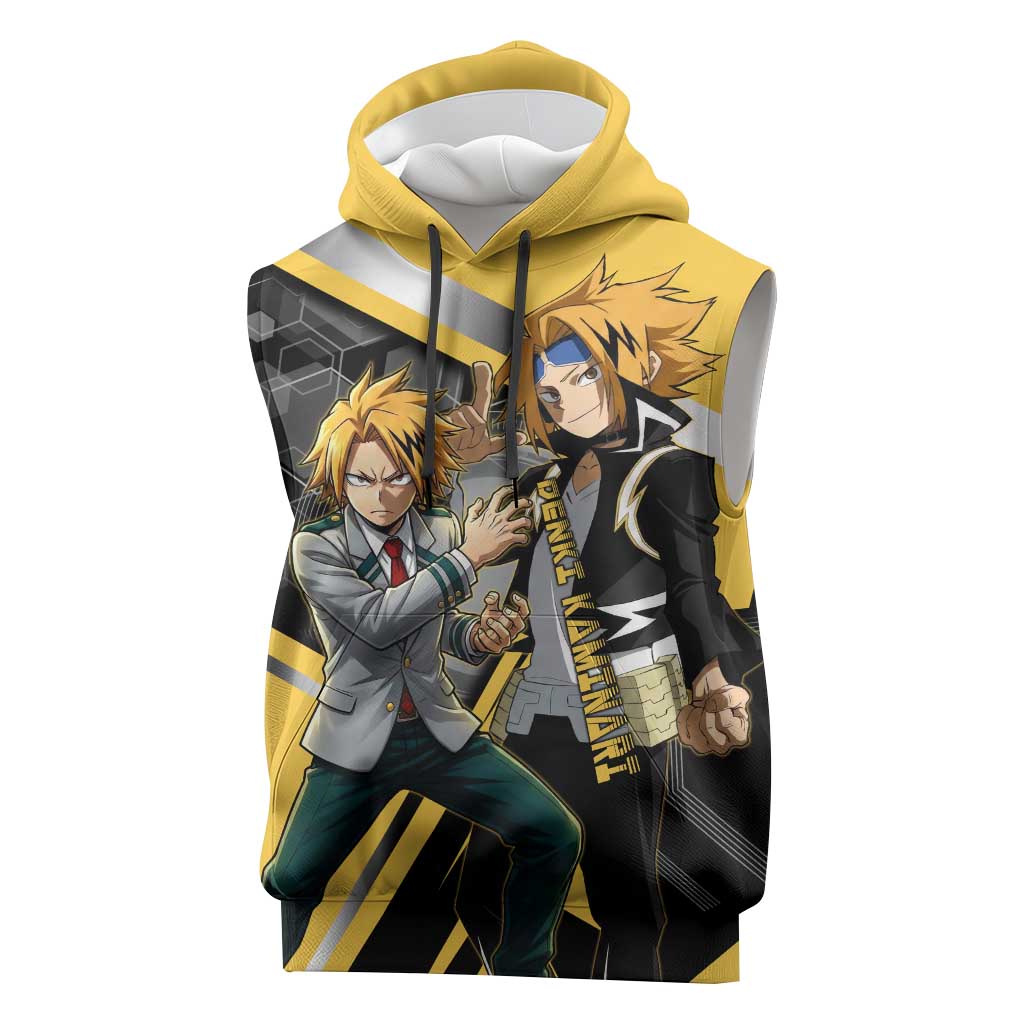 Denki Kaminari Sleeveless Hoodie Bold Anime Action Illustration with Electric Lightning Effects