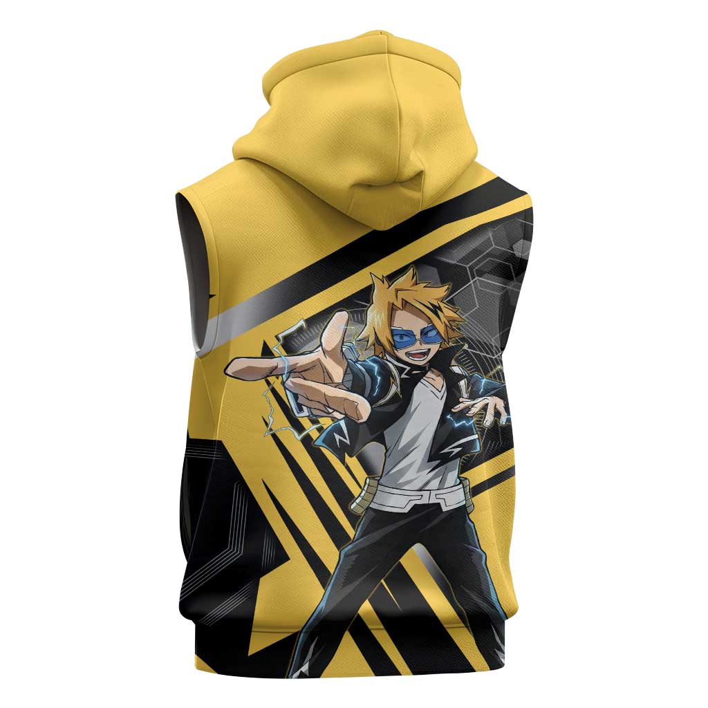 Denki Kaminari Sleeveless Hoodie Bold Anime Action Illustration with Electric Lightning Effects