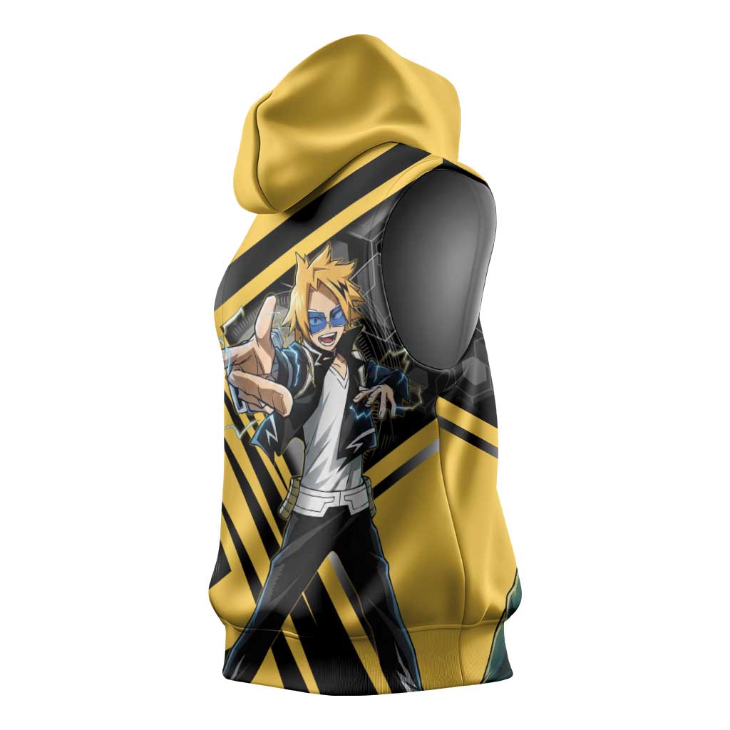 Denki Kaminari Sleeveless Hoodie Bold Anime Action Illustration with Electric Lightning Effects