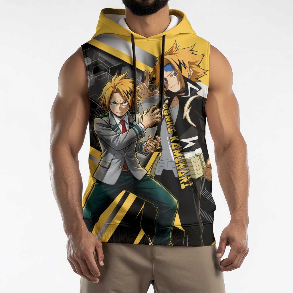 Denki Kaminari Sleeveless Hoodie Bold Anime Action Illustration with Electric Lightning Effects