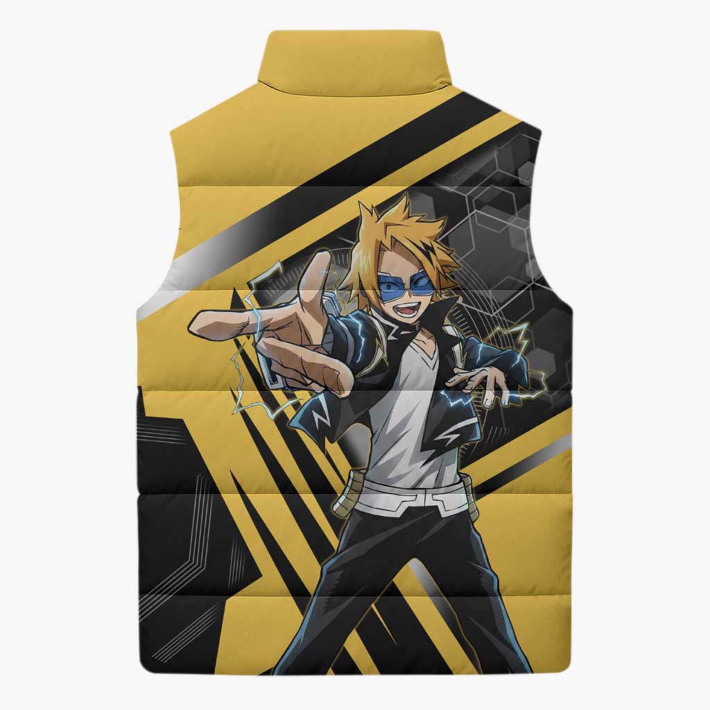 Denki Kaminari Sleeveless Puffer Jacket Bold Anime Action Illustration with Electric Lightning Effects