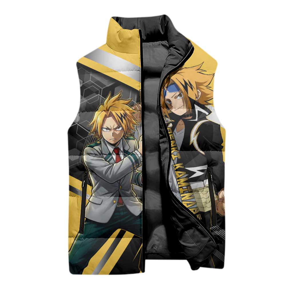 Denki Kaminari Sleeveless Puffer Jacket Bold Anime Action Illustration with Electric Lightning Effects