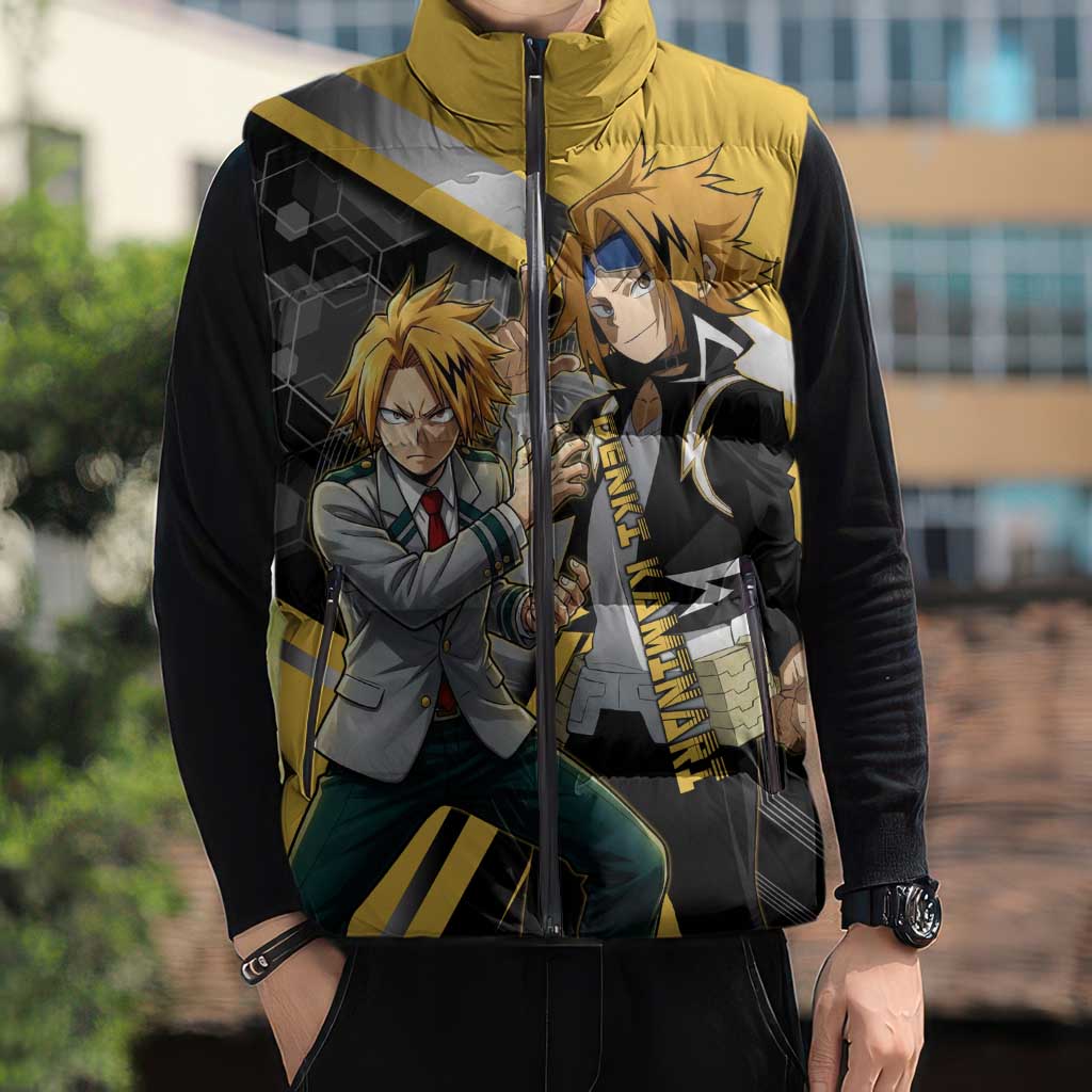 Denki Kaminari Sleeveless Puffer Jacket Bold Anime Action Illustration with Electric Lightning Effects