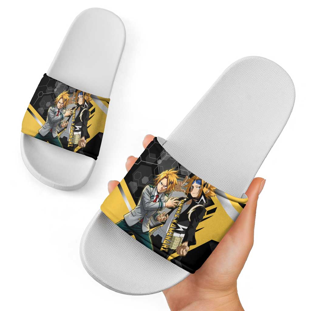 Denki Kaminari Slide Sandals Bold Anime Action Illustration with Electric Lightning Effects