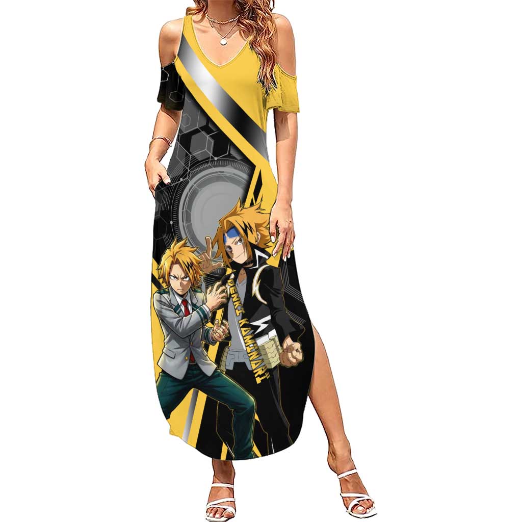 Denki Kaminari Summer Maxi Dress Bold Anime Action Illustration with Electric Lightning Effects