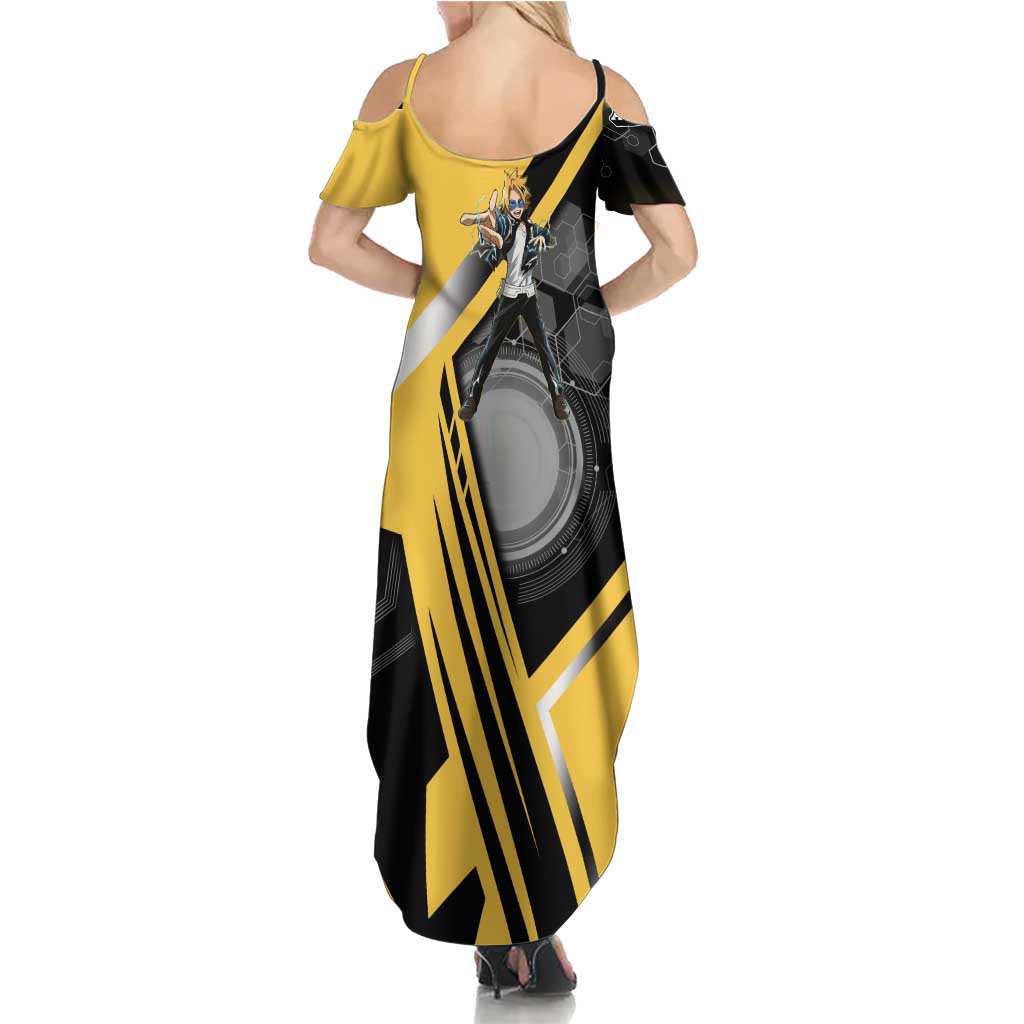 Denki Kaminari Summer Maxi Dress Bold Anime Action Illustration with Electric Lightning Effects