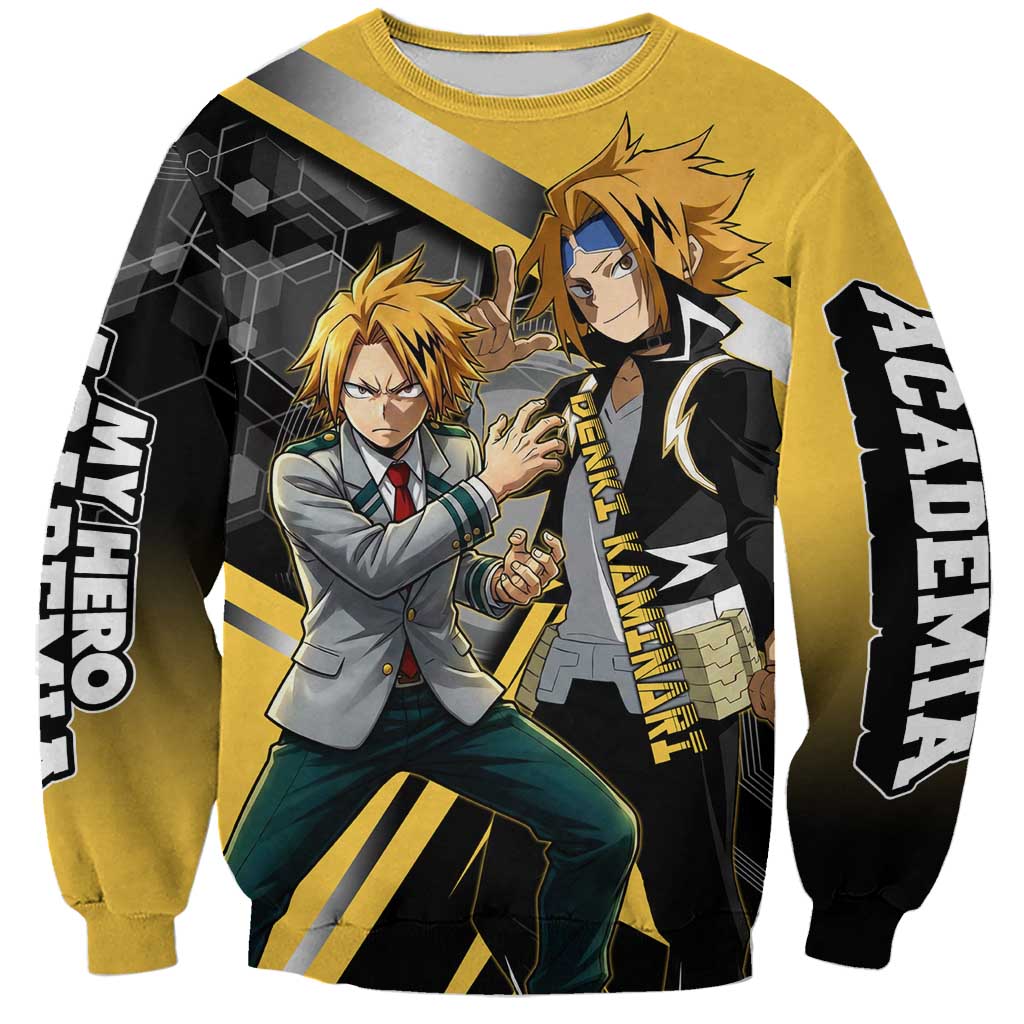 Denki Kaminari Sweatshirt Bold Anime Action Illustration with Electric Lightning Effects