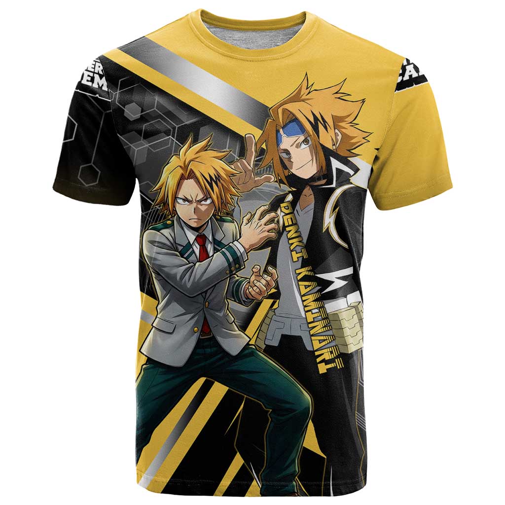 Denki Kaminari T Shirt Bold Anime Action Illustration with Electric Lightning Effects