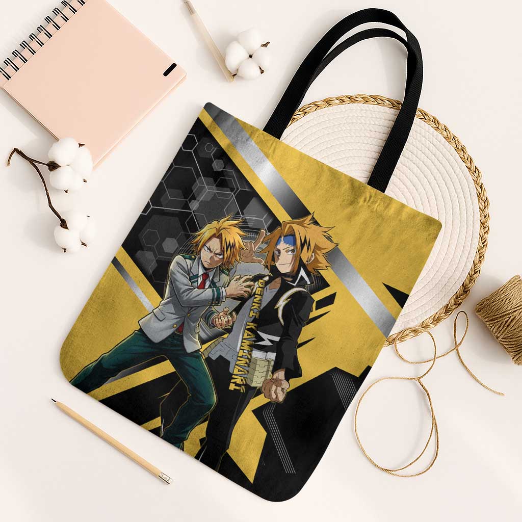 Denki Kaminari Tote Bag Bold Anime Action Illustration with Electric Lightning Effects