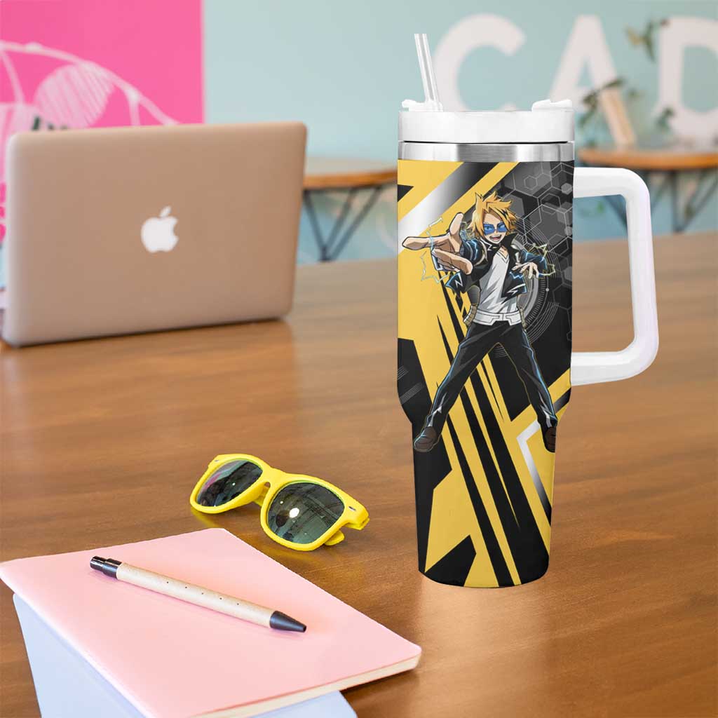 Denki Kaminari Tumbler With Handle Bold Anime Action Illustration with Electric Lightning Effects