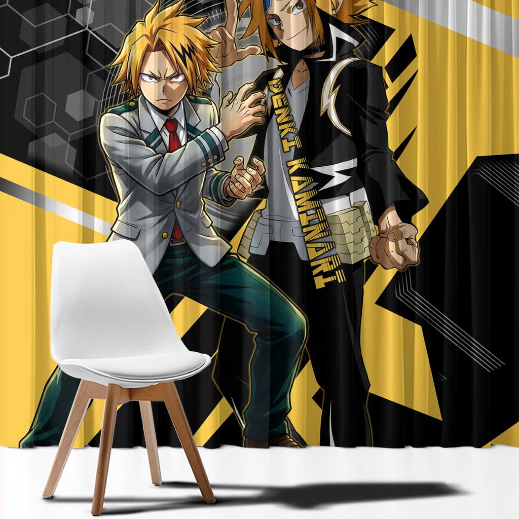 Denki Kaminari Window Curtain Bold Anime Action Illustration with Electric Lightning Effects
