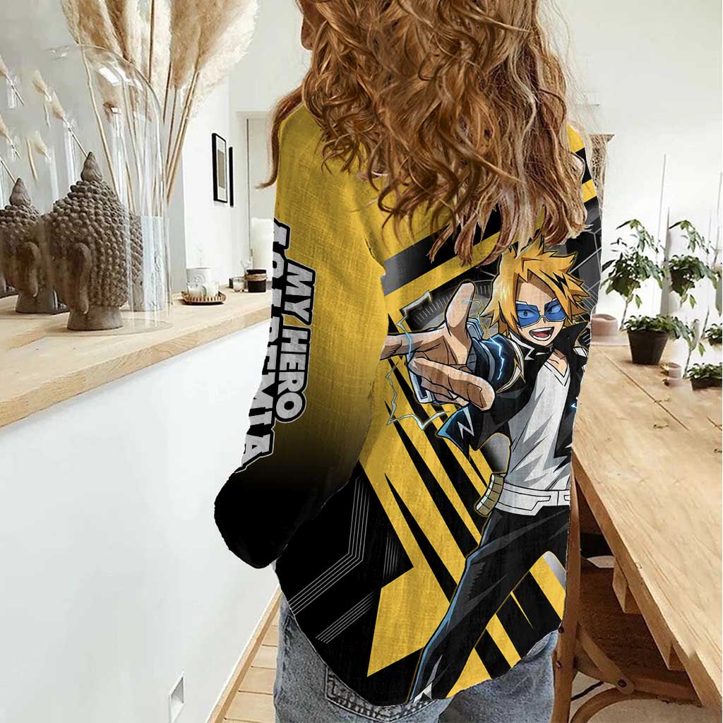 Denki Kaminari Women Casual Shirt Bold Anime Action Illustration with Electric Lightning Effects