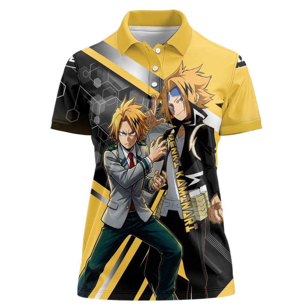 Denki Kaminari Women Polo Shirt Bold Anime Action Illustration with Electric Lightning Effects