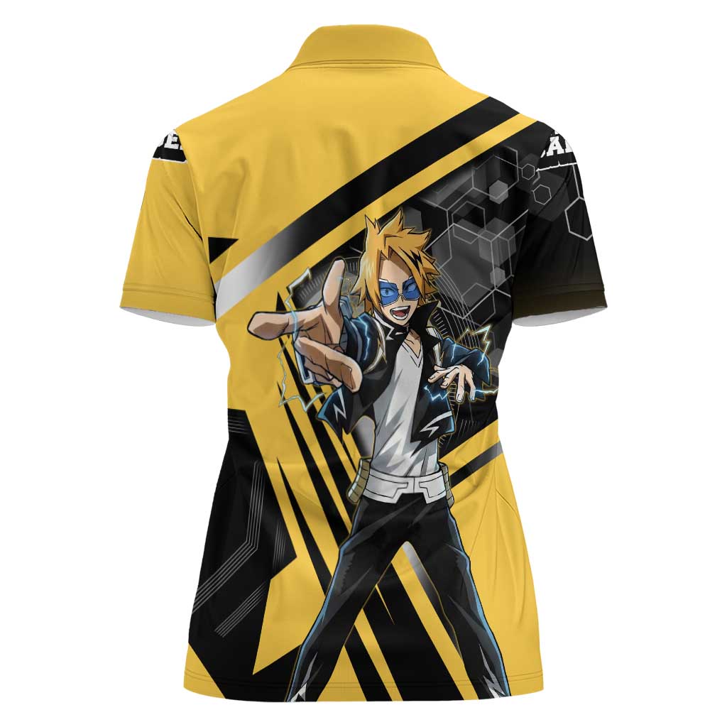 Denki Kaminari Women Polo Shirt Bold Anime Action Illustration with Electric Lightning Effects