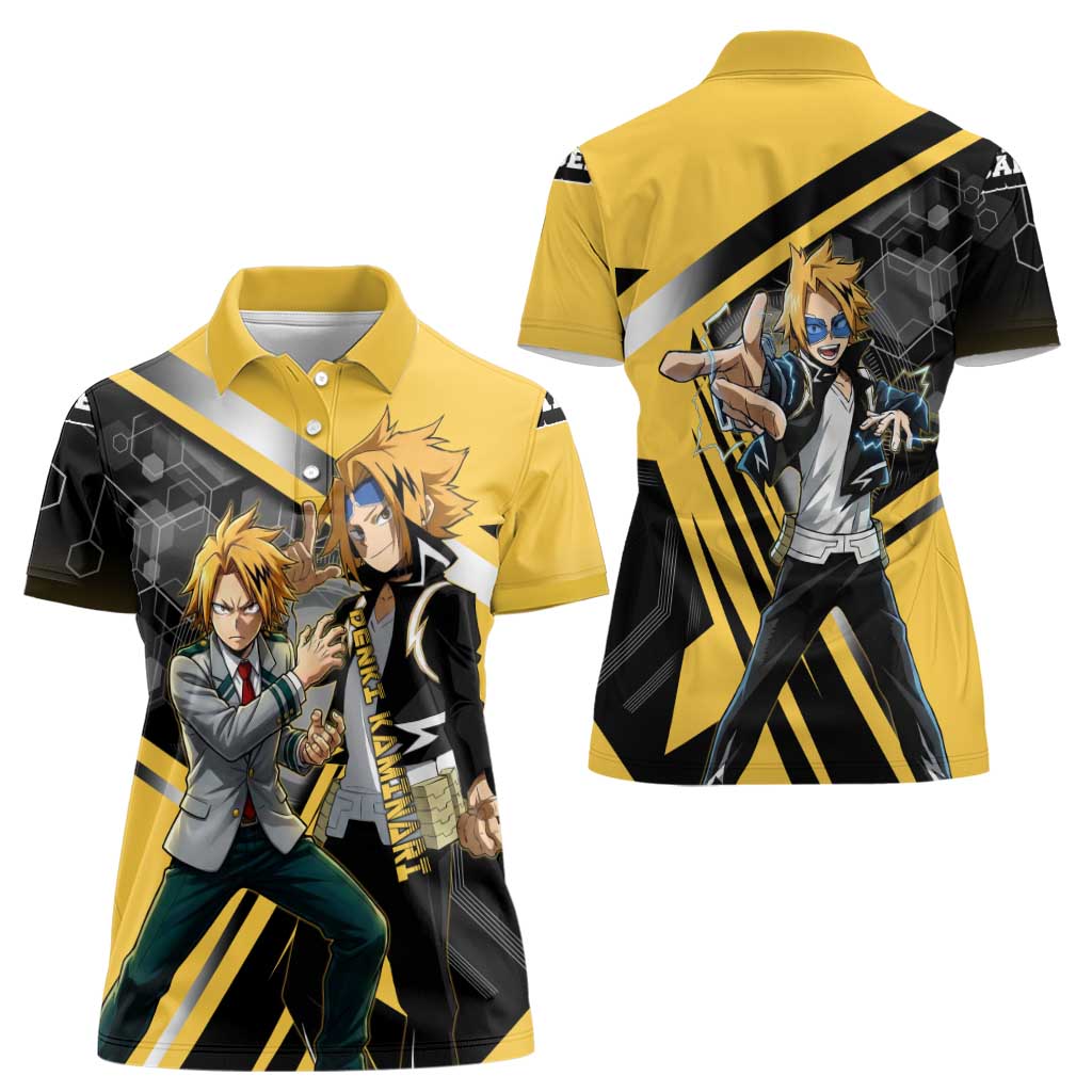 Denki Kaminari Women Polo Shirt Bold Anime Action Illustration with Electric Lightning Effects