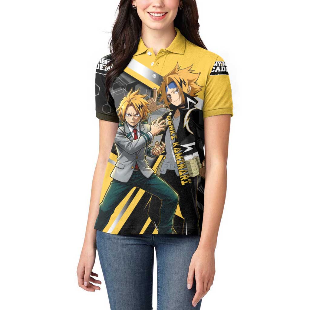 Denki Kaminari Women Polo Shirt Bold Anime Action Illustration with Electric Lightning Effects