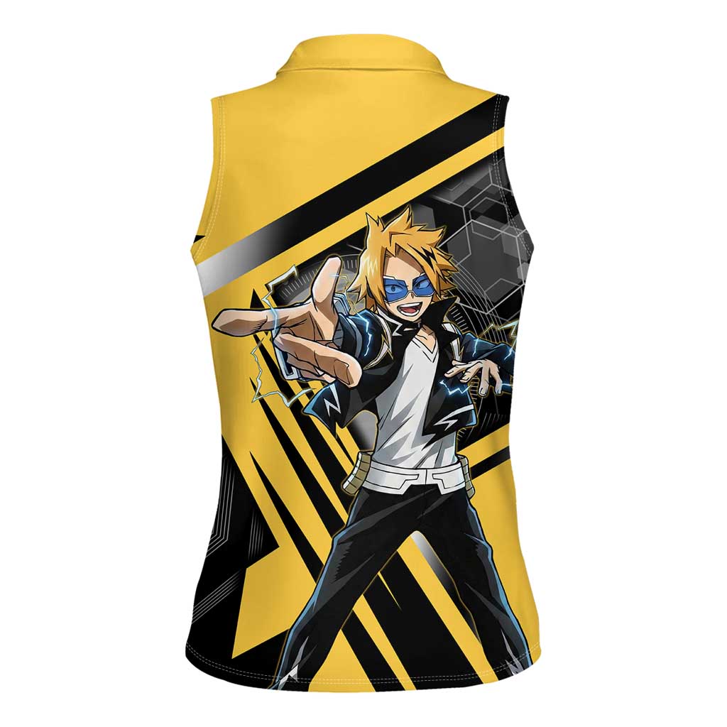 Denki Kaminari Women Sleeveless Polo Shirt Bold Anime Action Illustration with Electric Lightning Effects