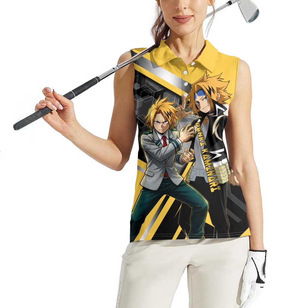 Denki Kaminari Women Sleeveless Polo Shirt Bold Anime Action Illustration with Electric Lightning Effects