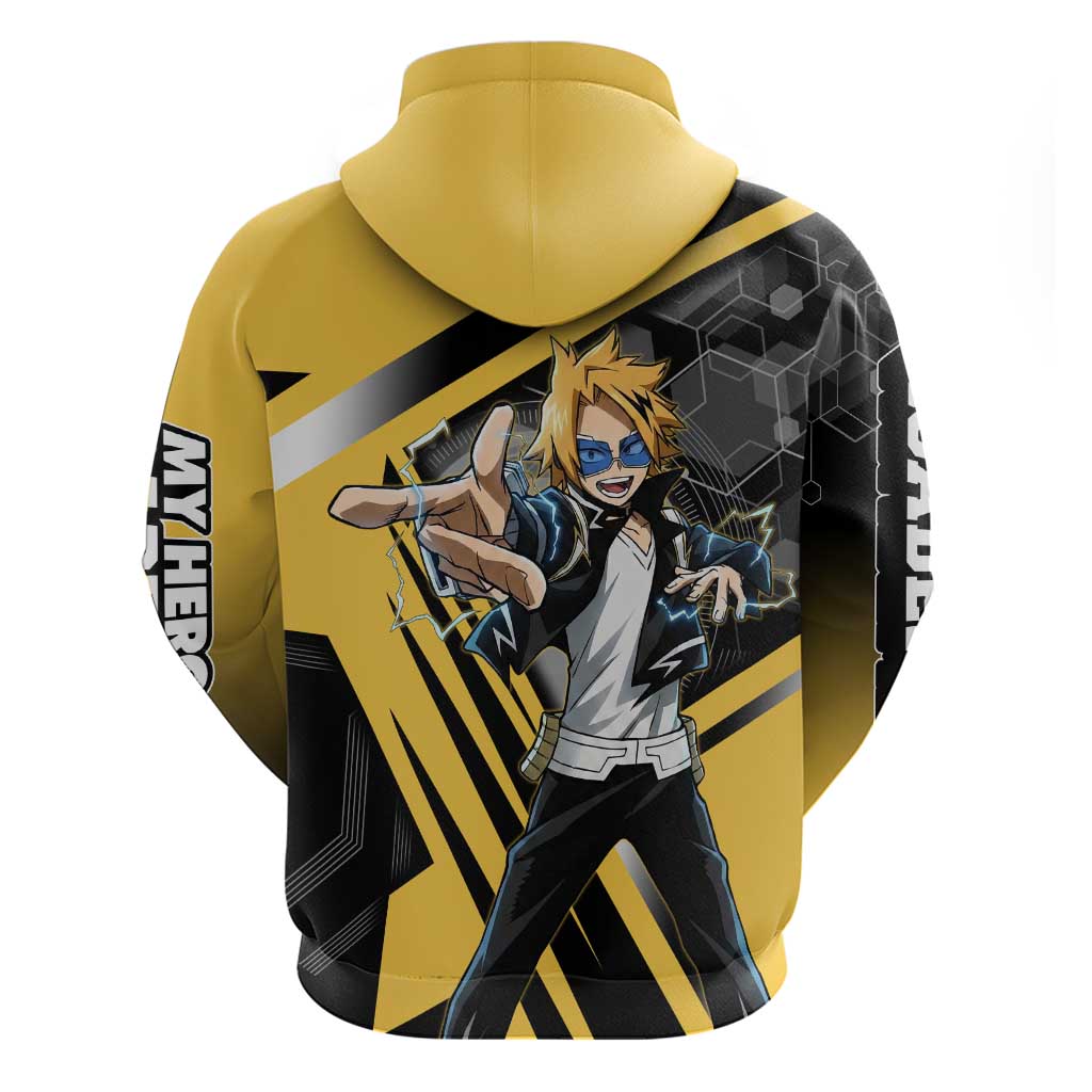 Denki Kaminari Zip Hoodie Bold Anime Action Illustration with Electric Lightning Effects