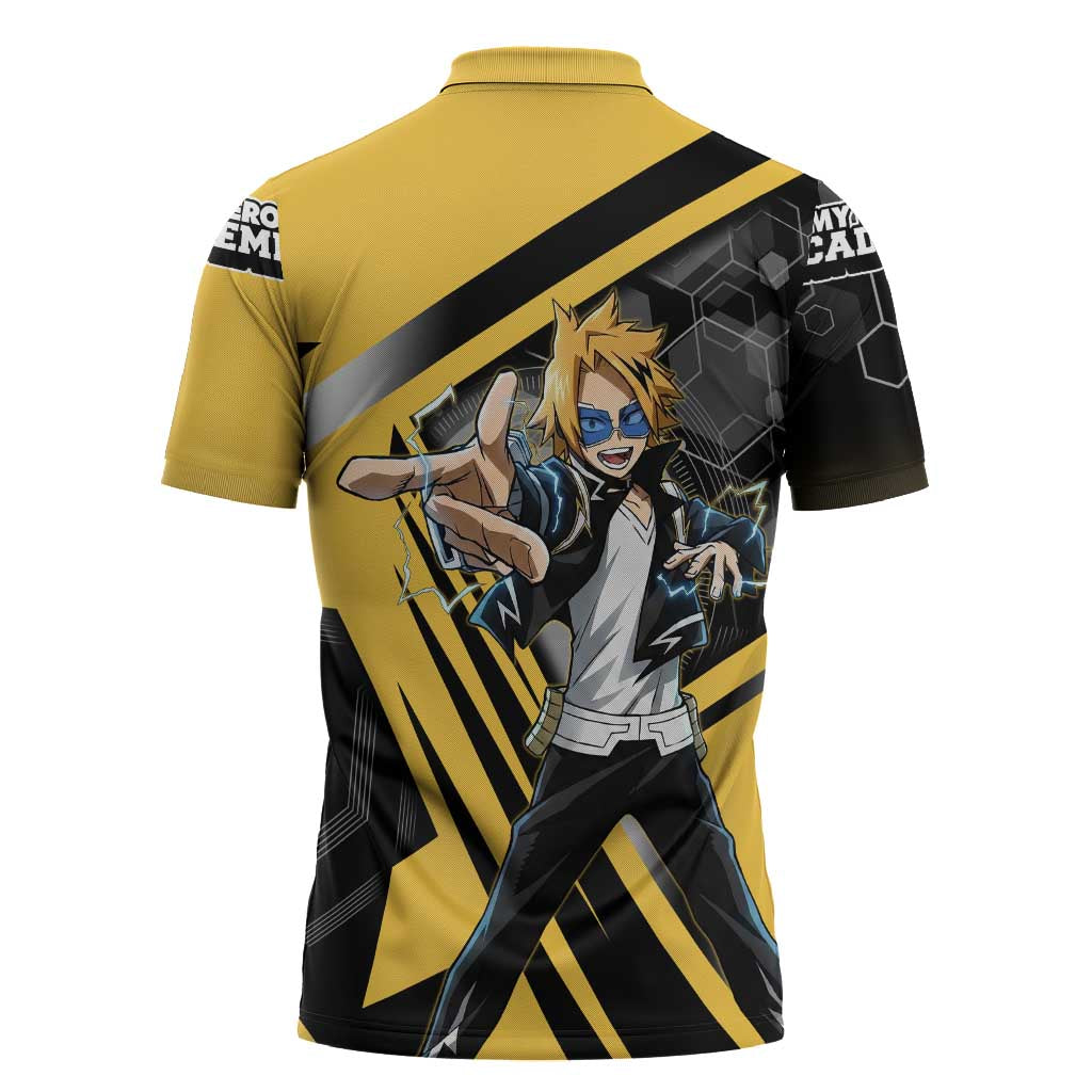 Denki Kaminari Zipper Polo Shirt Bold Anime Action Illustration with Electric Lightning Effects