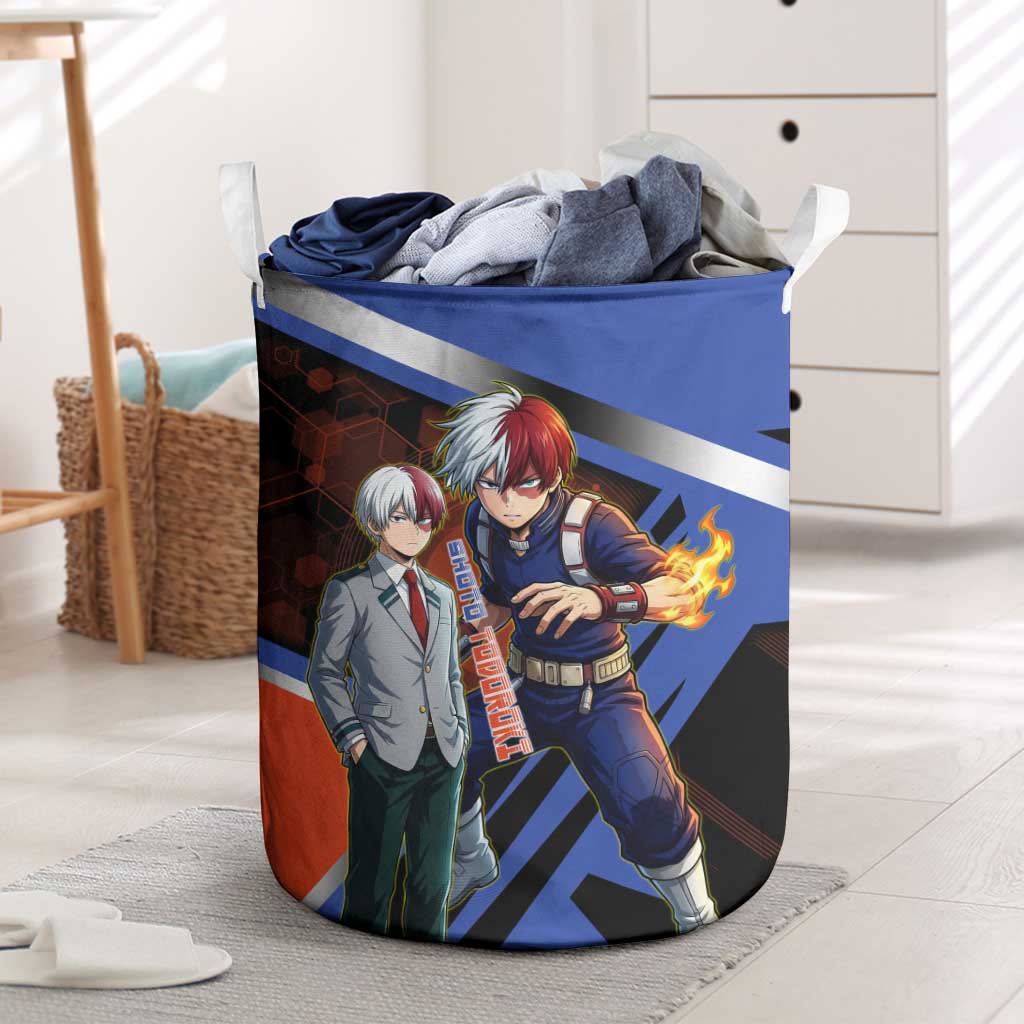 Shoto Todoroki Laundry Basket Split Fire and Ice Anime Illustration with Elemental Energy Effects