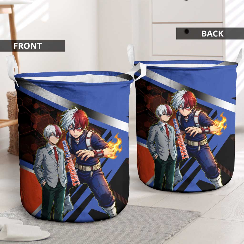 Shoto Todoroki Laundry Basket Split Fire and Ice Anime Illustration with Elemental Energy Effects