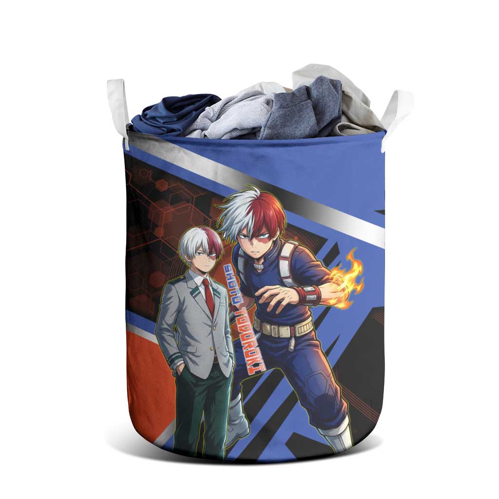 Shoto Todoroki Laundry Basket Split Fire and Ice Anime Illustration with Elemental Energy Effects