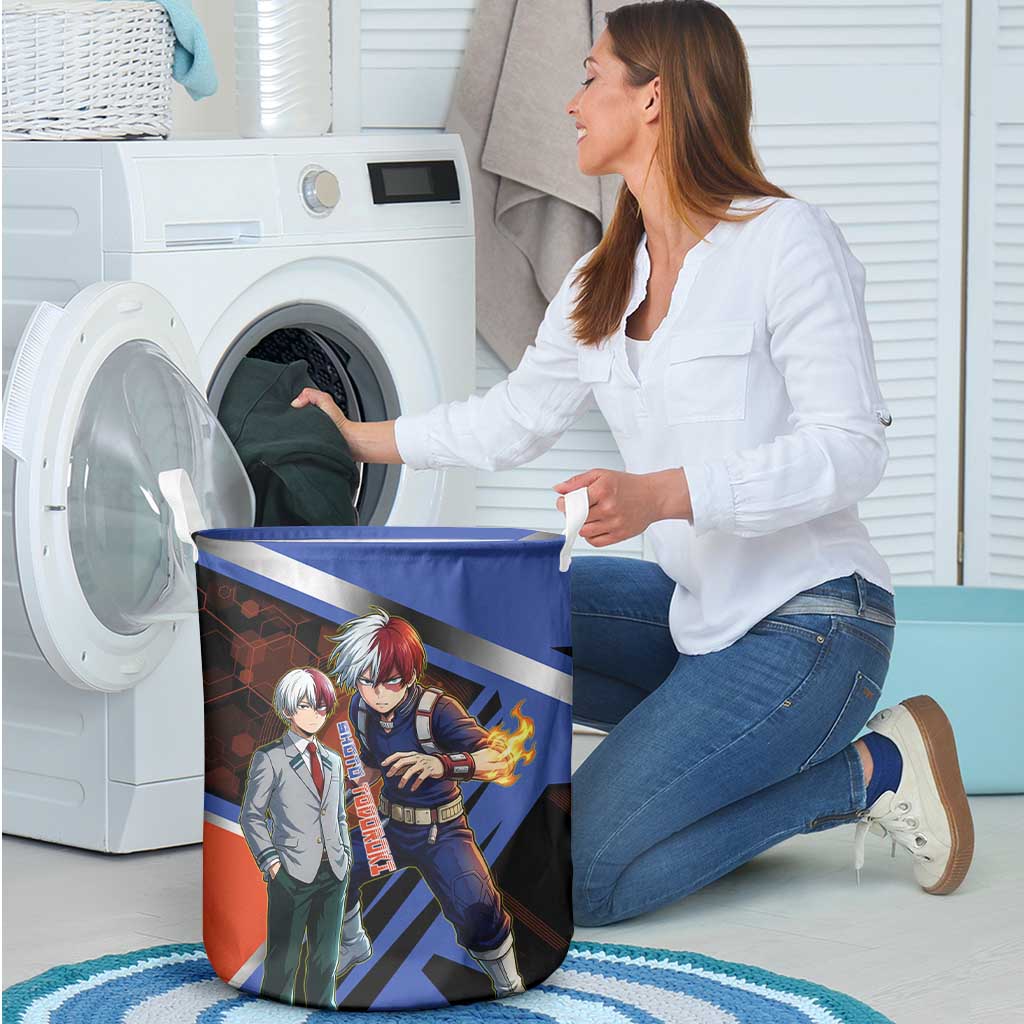 Shoto Todoroki Laundry Basket Split Fire and Ice Anime Illustration with Elemental Energy Effects