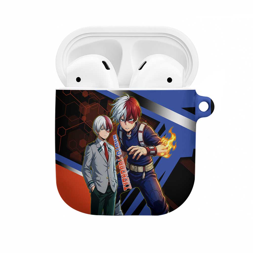 Shoto Todoroki AirPods Case Split Fire and Ice Anime Illustration with Elemental Energy Effects
