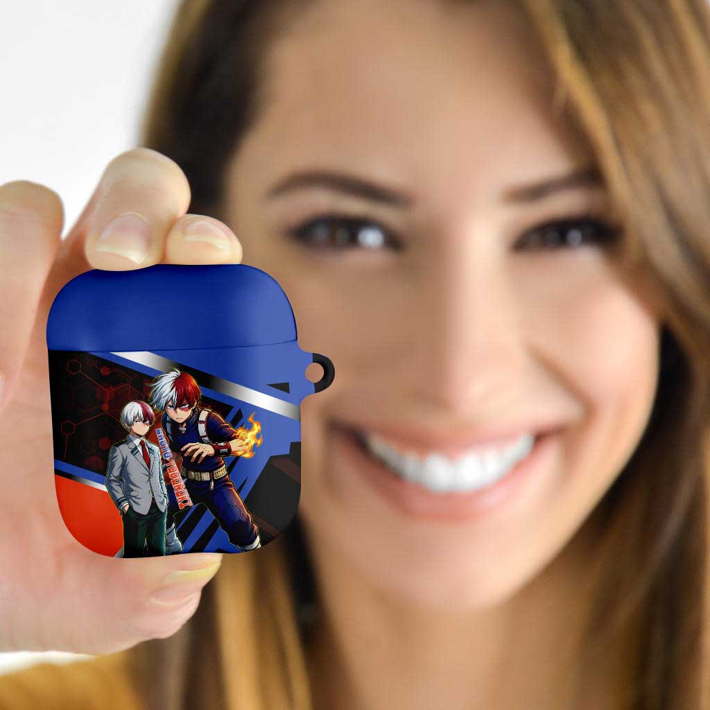 Shoto Todoroki AirPods Case Split Fire and Ice Anime Illustration with Elemental Energy Effects
