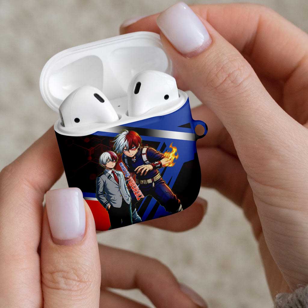 Shoto Todoroki AirPods Case Split Fire and Ice Anime Illustration with Elemental Energy Effects