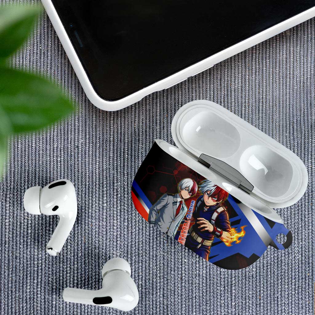 Shoto Todoroki AirPods Case Split Fire and Ice Anime Illustration with Elemental Energy Effects