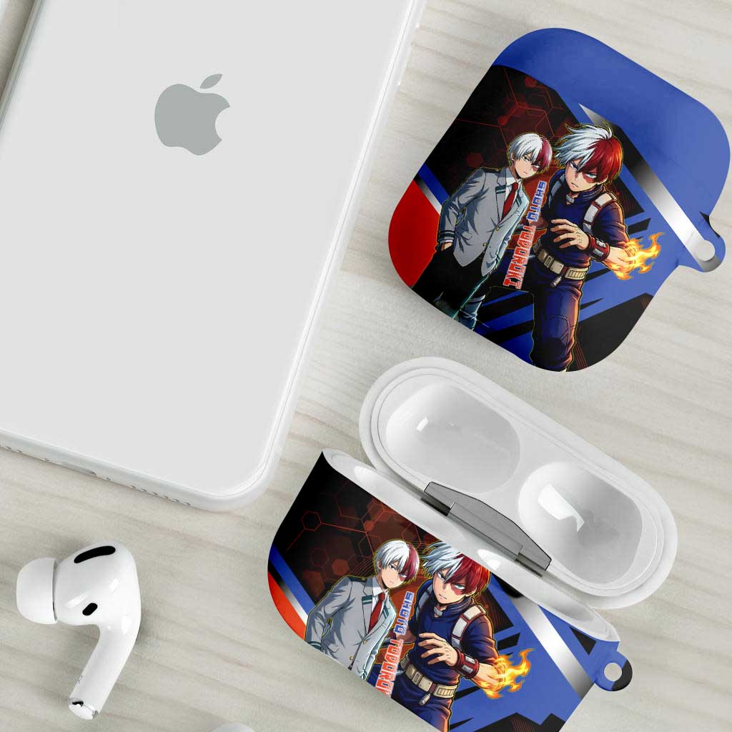 Shoto Todoroki AirPods Case Split Fire and Ice Anime Illustration with Elemental Energy Effects
