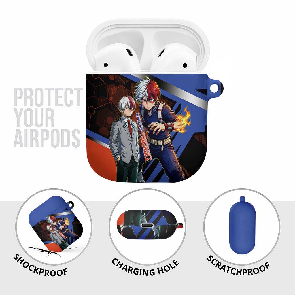 Shoto Todoroki AirPods Case Split Fire and Ice Anime Illustration with Elemental Energy Effects
